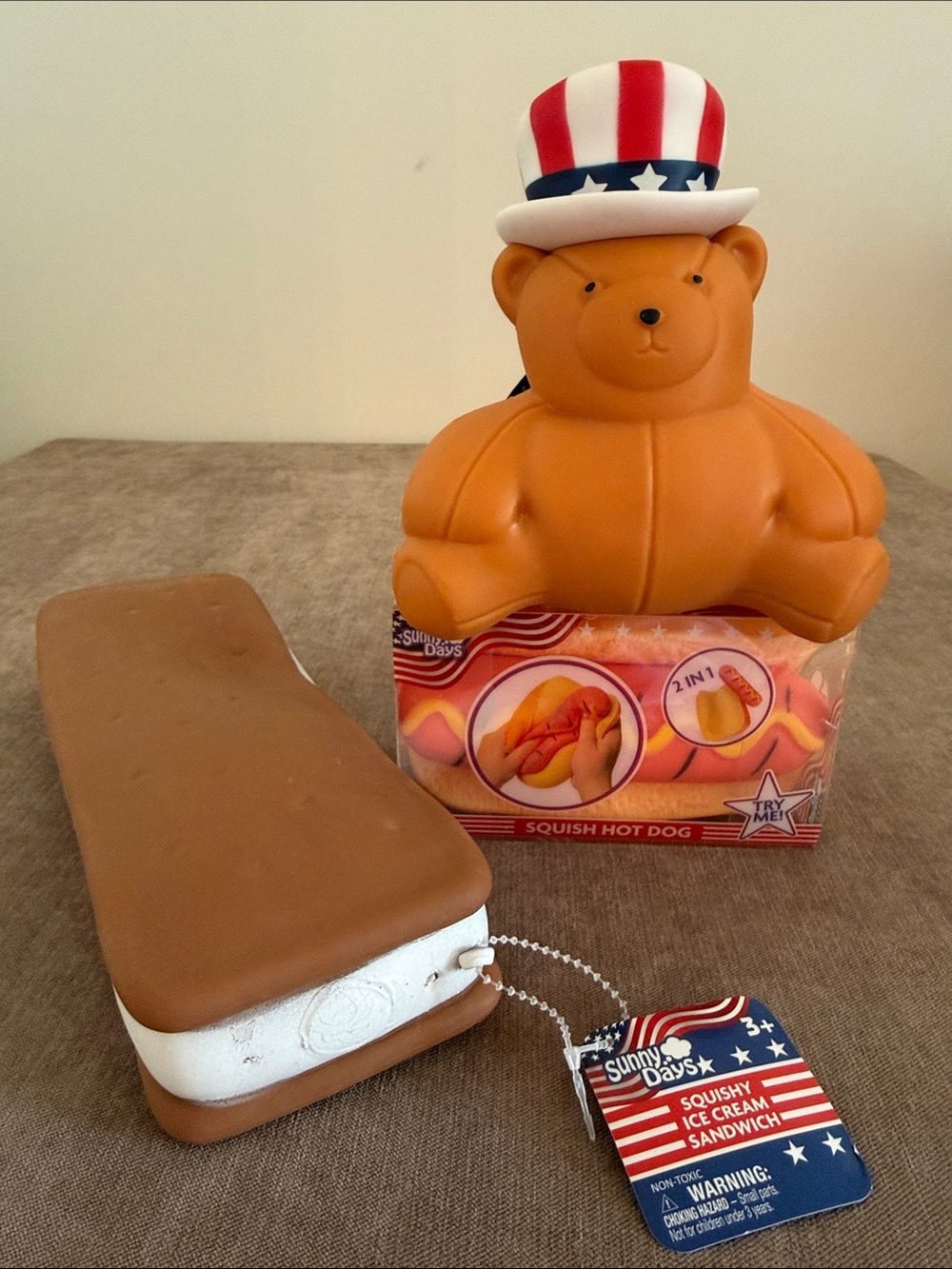 Sunny Days Squeezy Ice Cream Sandwich, Hot Dog & Americana Teddy Bear | New